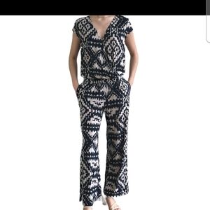 INC International Concepts Blue and White Ikat Patterned Jumpsuit Sz XL